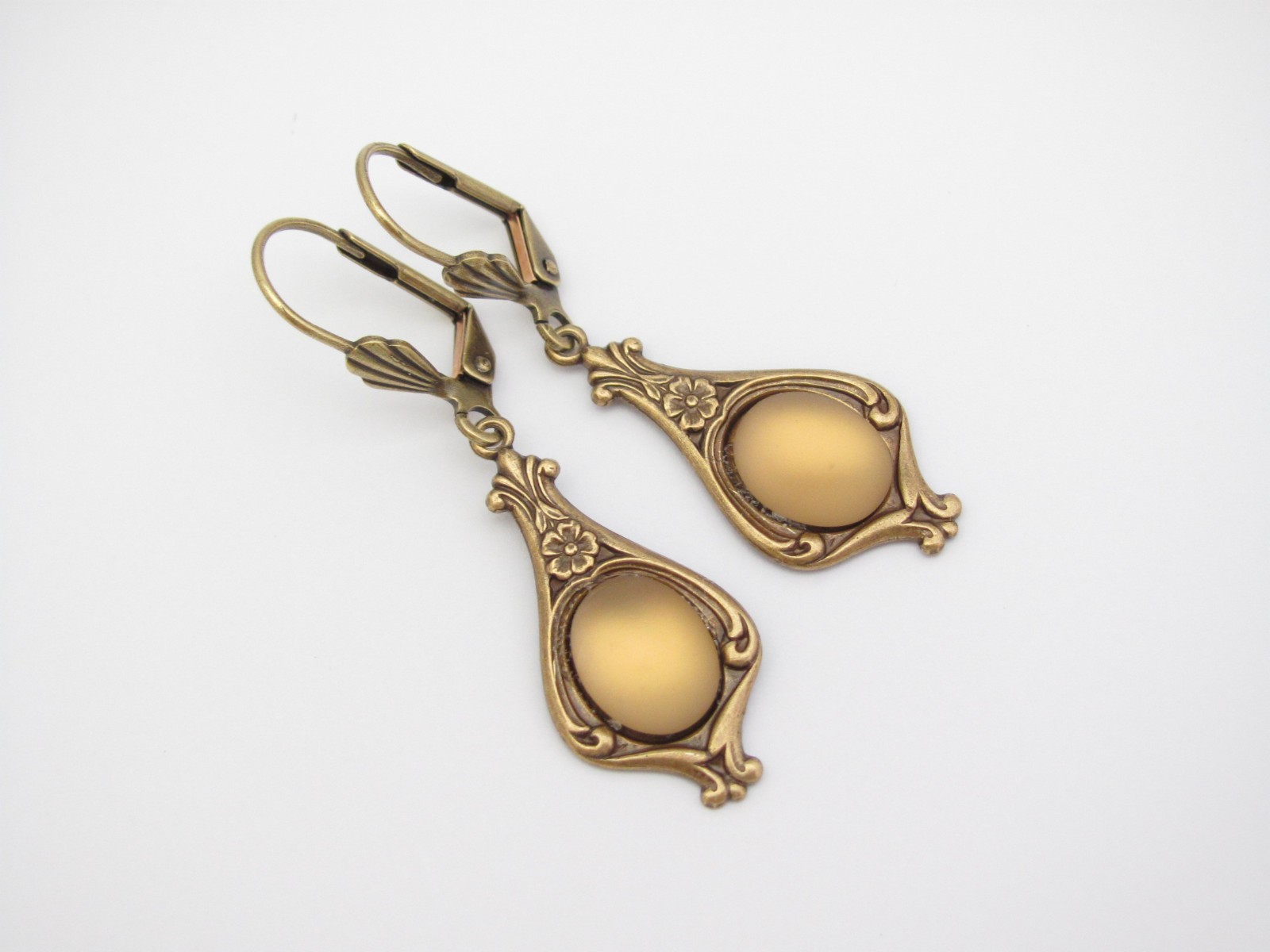 Art Deco Style Earrings Frosted Topaz Glass Vintage Victorian Art Nouveau