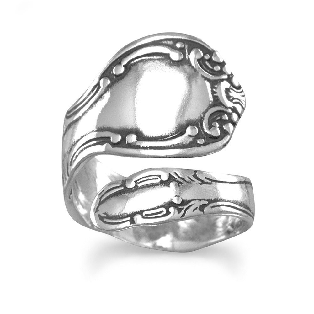 JewelryWeb – 925 Sterling Silver Oxidized Spoon Ring – Adjustable Sterling