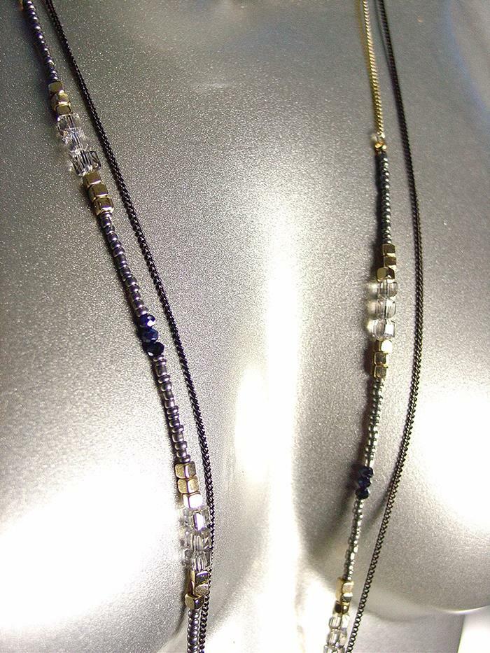NEW ARTISANAL Smoky Crystals Metal Beads Chain Tassels Pendant 32″ Long Necklace