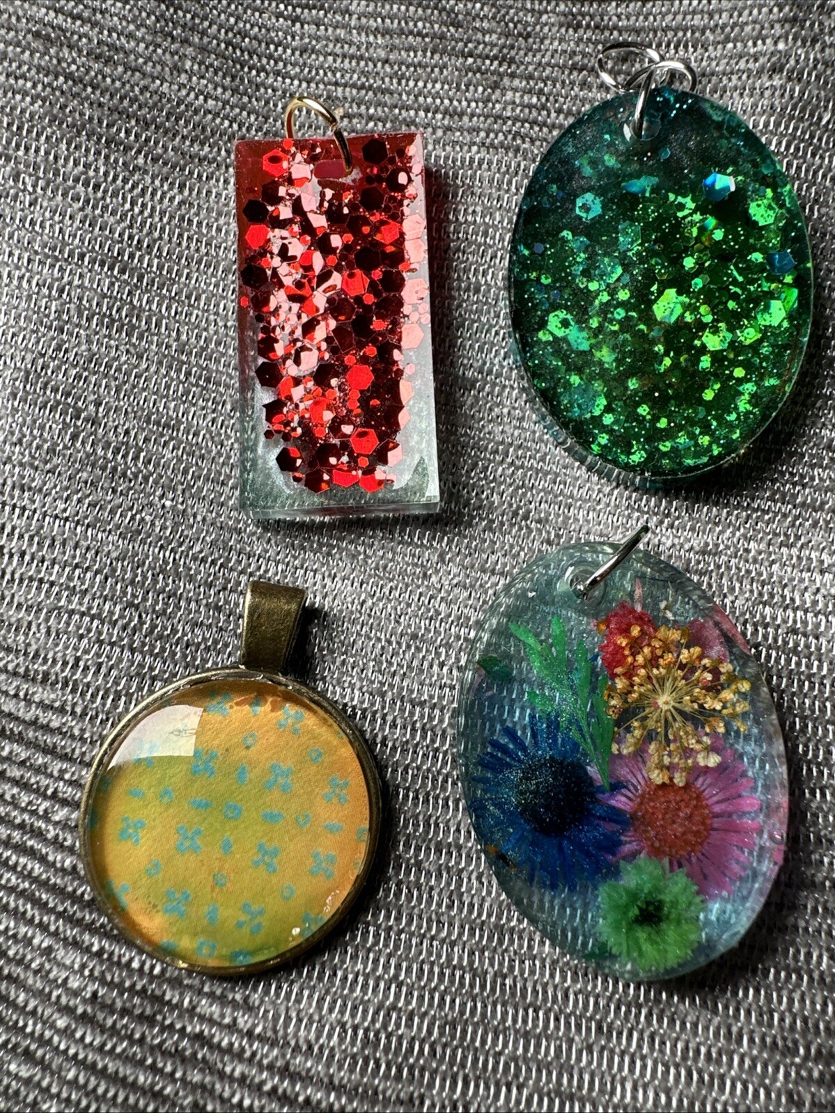 4 Pendant Necklaces New Assorted Glass Resin Mixed Media Handmade 5403 W