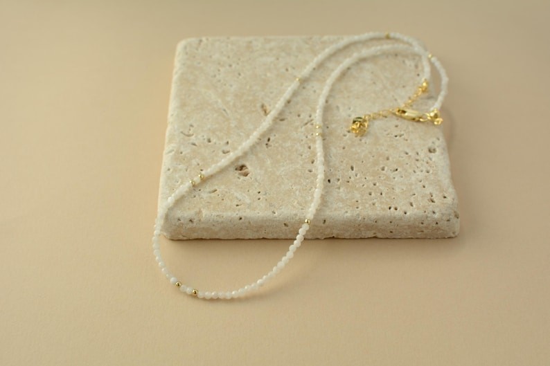 Dainty White Moonstone Faceted Round Gemstone 2-3MM Beads Anxiety Necklace 24”