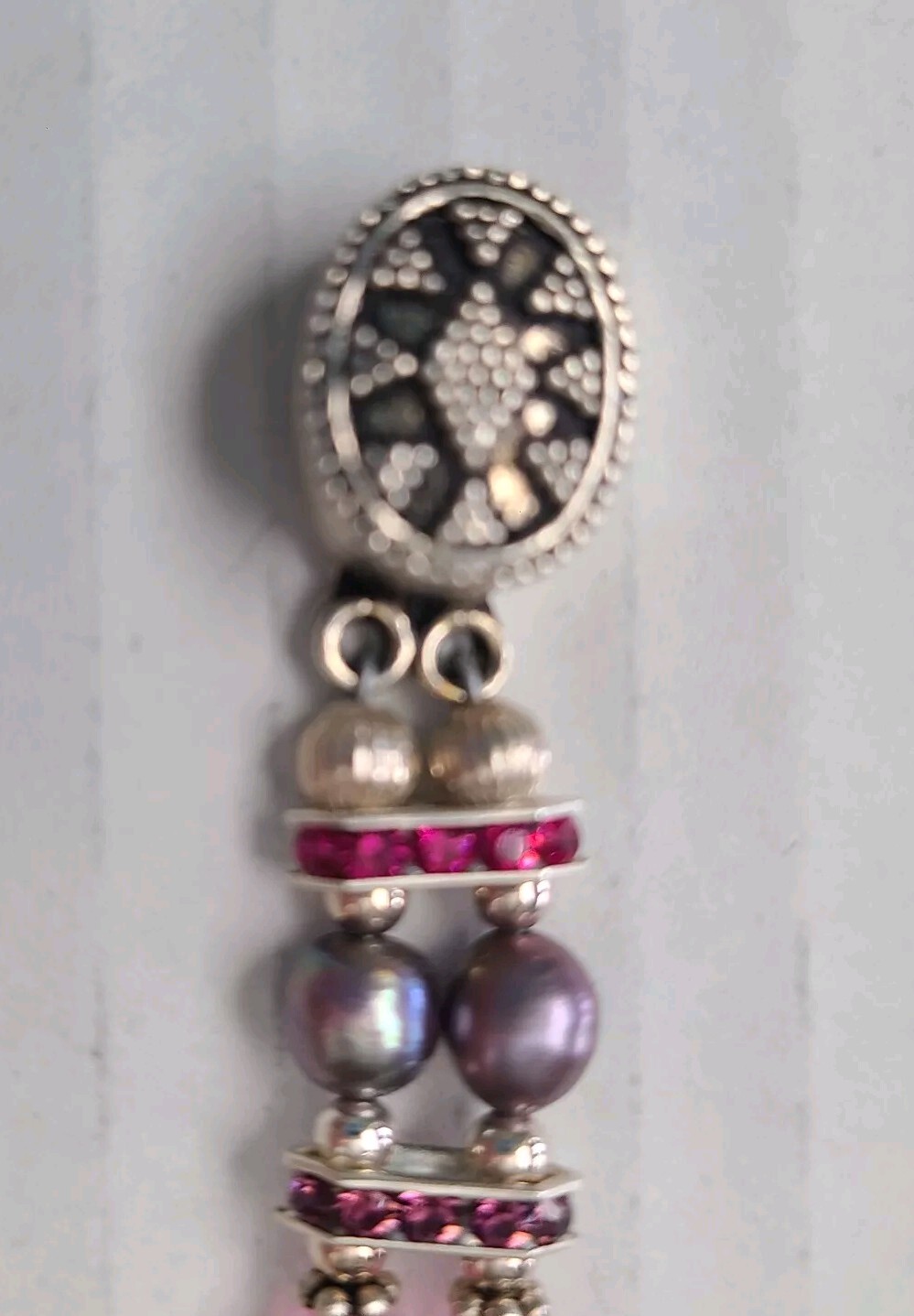 Pink Purple Amethyst Swarovski Crystal Silver Bracelet Stretch G Initial 6 in