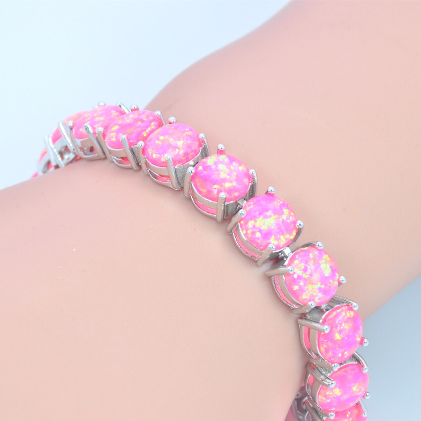 Vikoly Blue/White/Orange/Pink Round 925 Sterling Sliver Fire Opal Bracelet 18cm