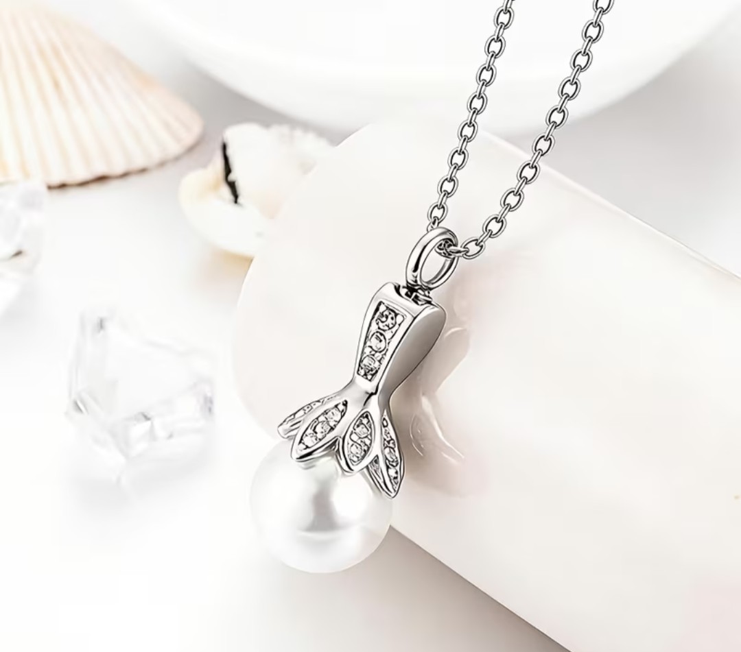 Cremation Jewelry Cylinder Pearl Urn Necklace Pendant for Ashes Stainless Steel