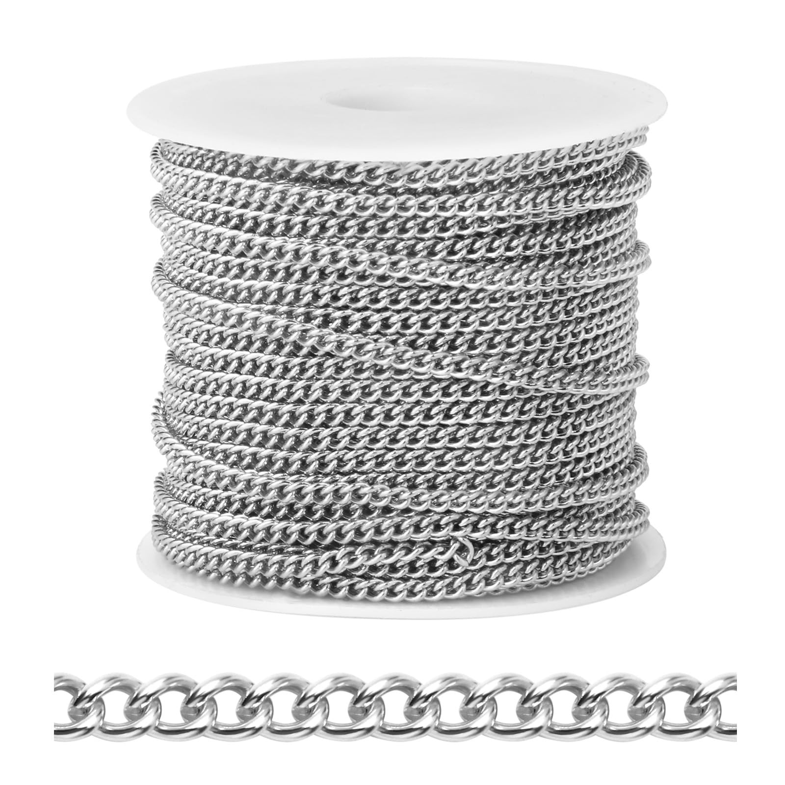 [66 FT] Stainless Steel Curb Chains Bulk for Jewelry Making, 2Mm 304 Stainless