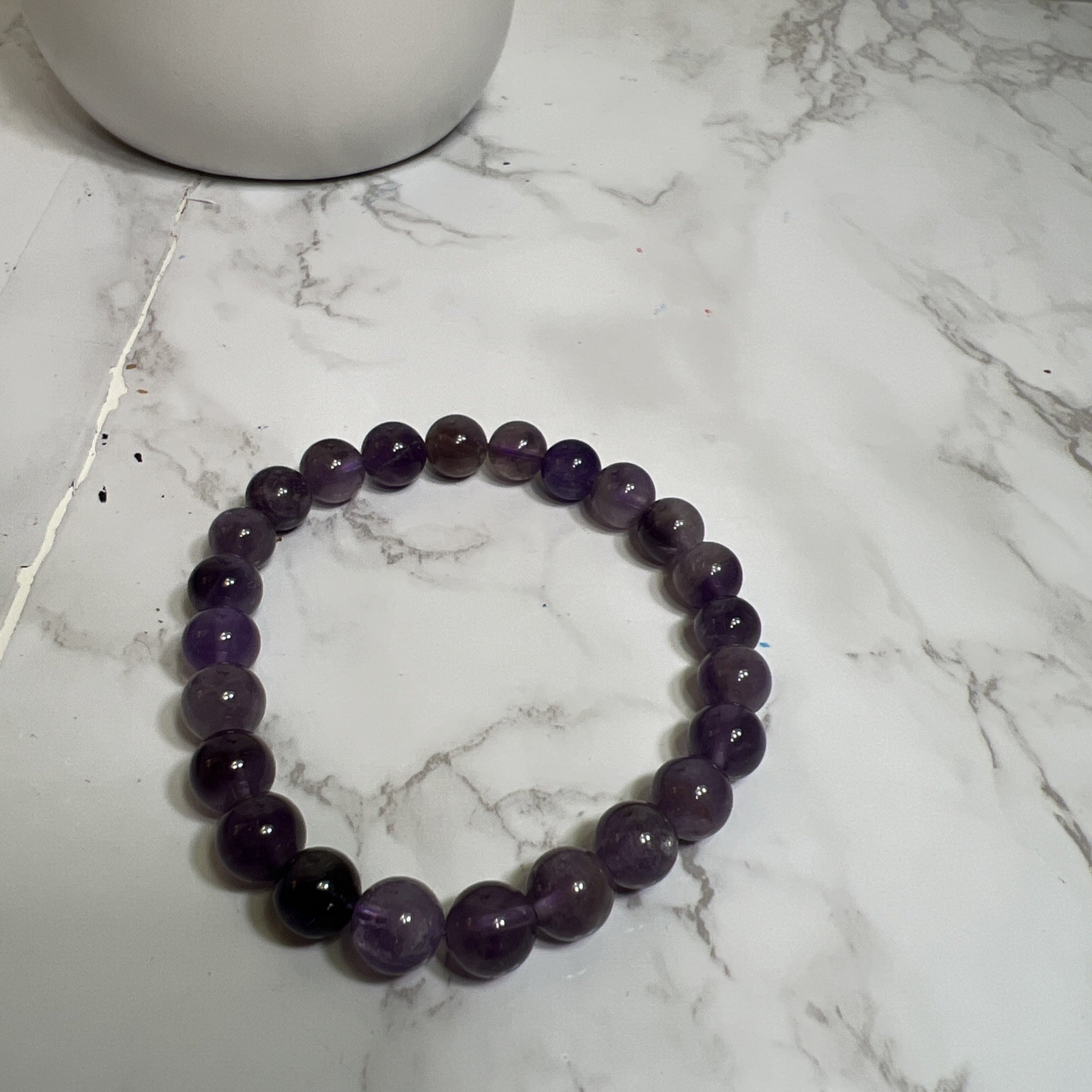 Women Men Stretchy Handmade Natural Amethyst 8.3mm Gemstone Round Beads Bracelet