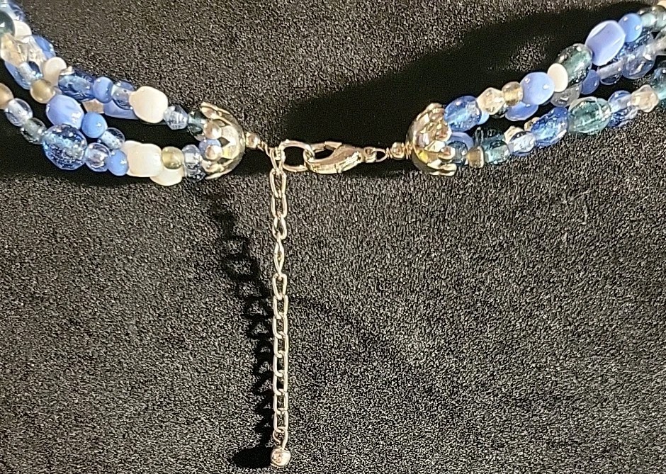 4 Strand Multicolor Blue Glass Beaded Necklace Lobster Closure 16in To 19in