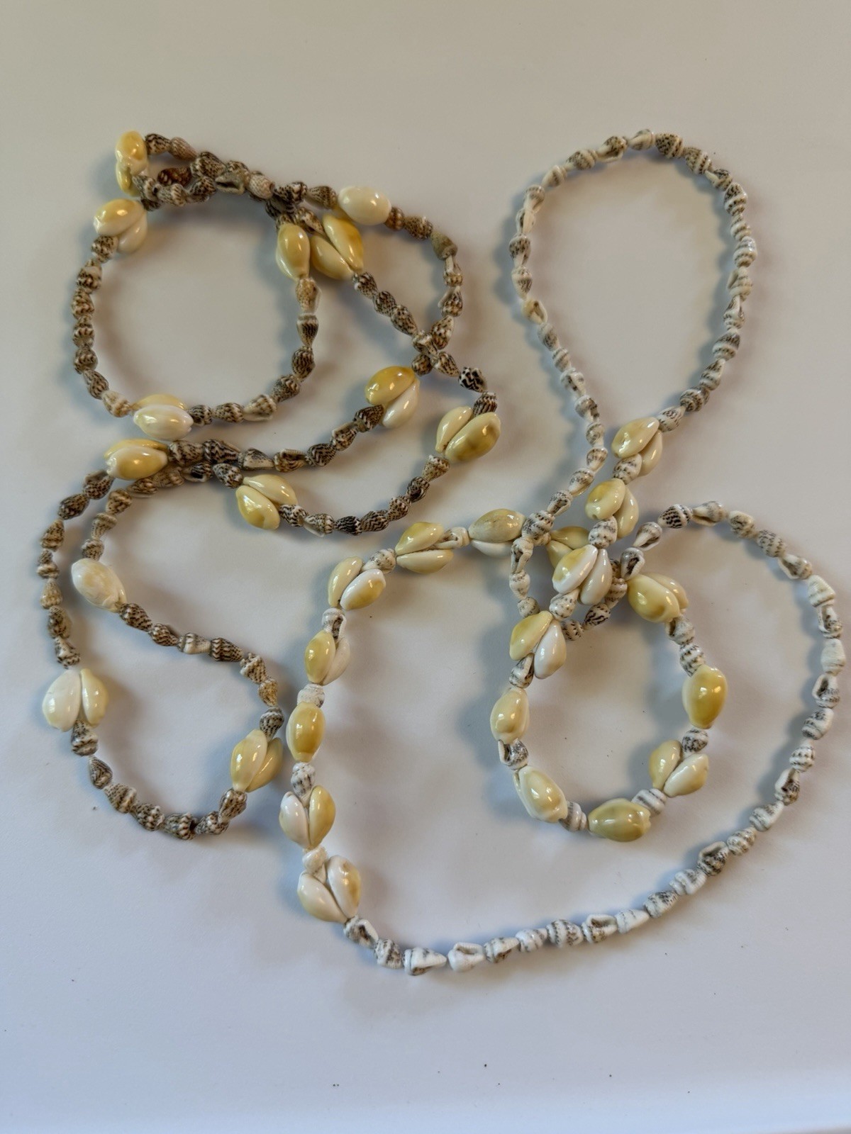 Set of 2 Natural Shell Beaded Beach Necklaces 36in White/Cream Lei Style Chain
