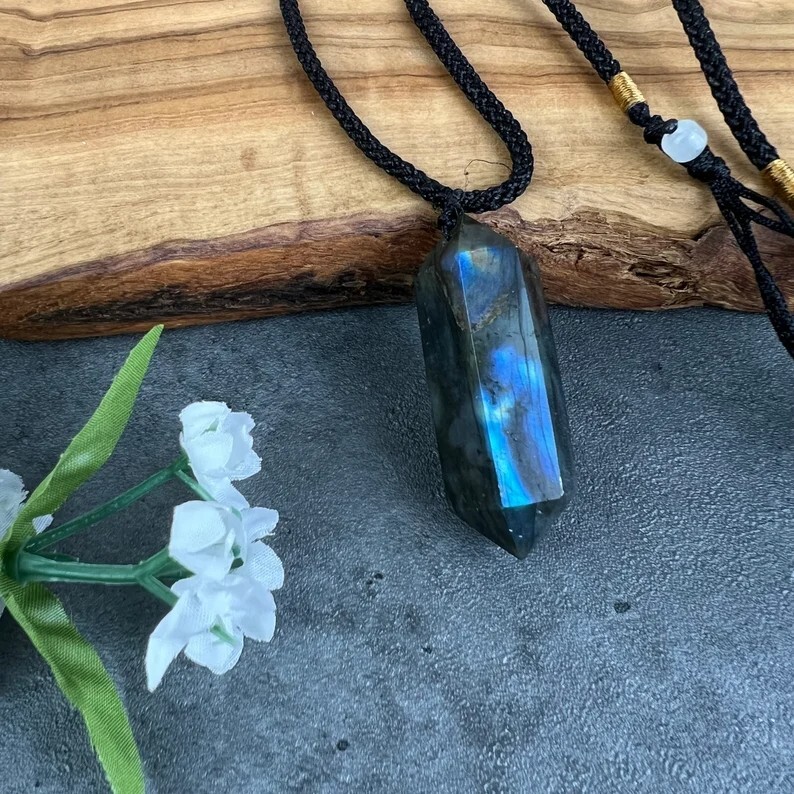 High Flash Labradorite Double Point Pendant Necklace Healing Crystal Gifts