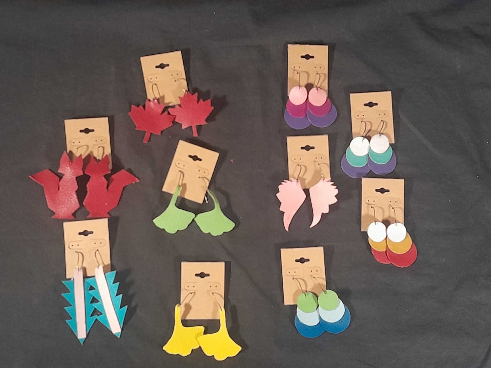 Leather Dangle Pierced Earrings. Lot of 10 various Pairs. Hand made.