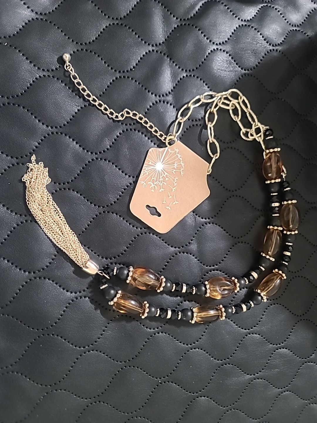 Chunky Gold Tone beaded necklace w/Tassel NWT 32″ w/3.25″ tassel