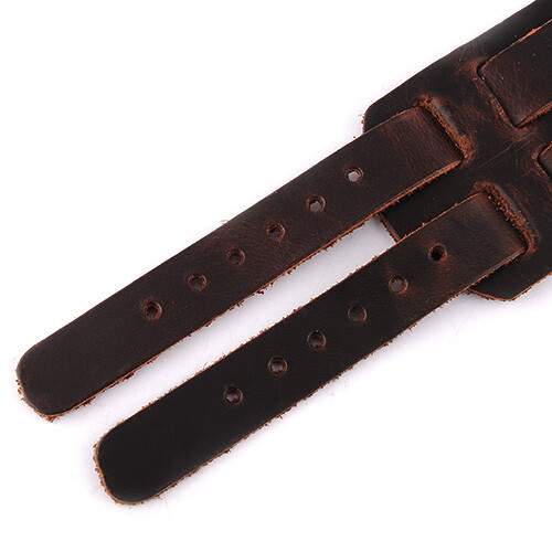 Men Genuine Leather Wide Cuff Bracelets & Bangles with Adjustable Double Buckles