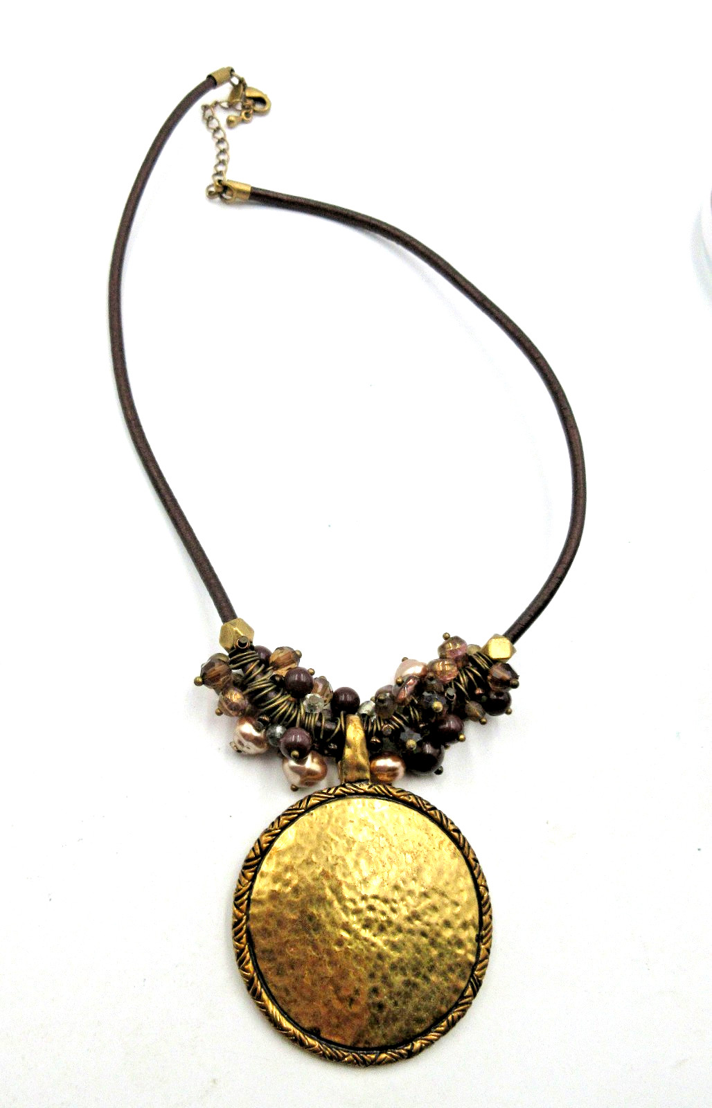 CHICOS MODERN VTG ? 19.5 brown gold tone bead pendant faux pearl strand Necklace