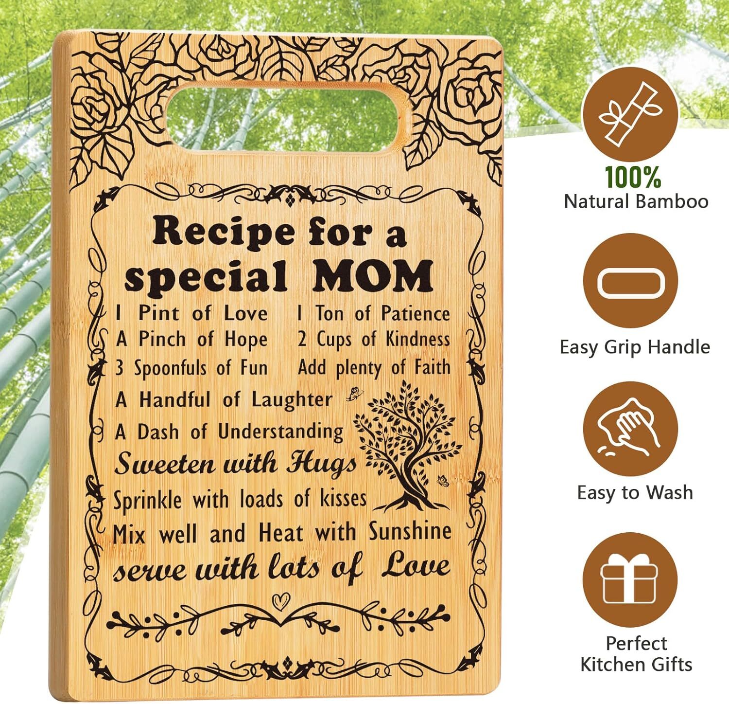Gift for Mom Mothers Day, Mom Gifts from Daughter Son Bamboo Cutting Board Set**