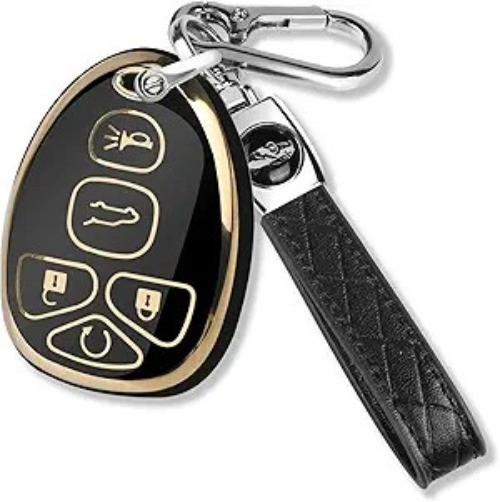 Key Fob Cover with KeyChain Soft TPU Gold Trim Prot Color: BlackSize: 5 Button