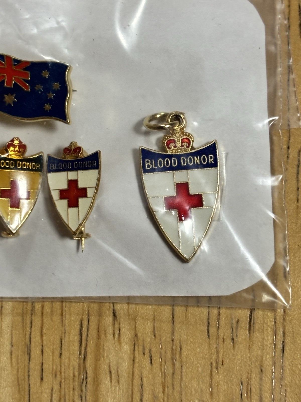 Vintage Red Cross Blood Donors badge United Kingdom UK England Flag Pin Set