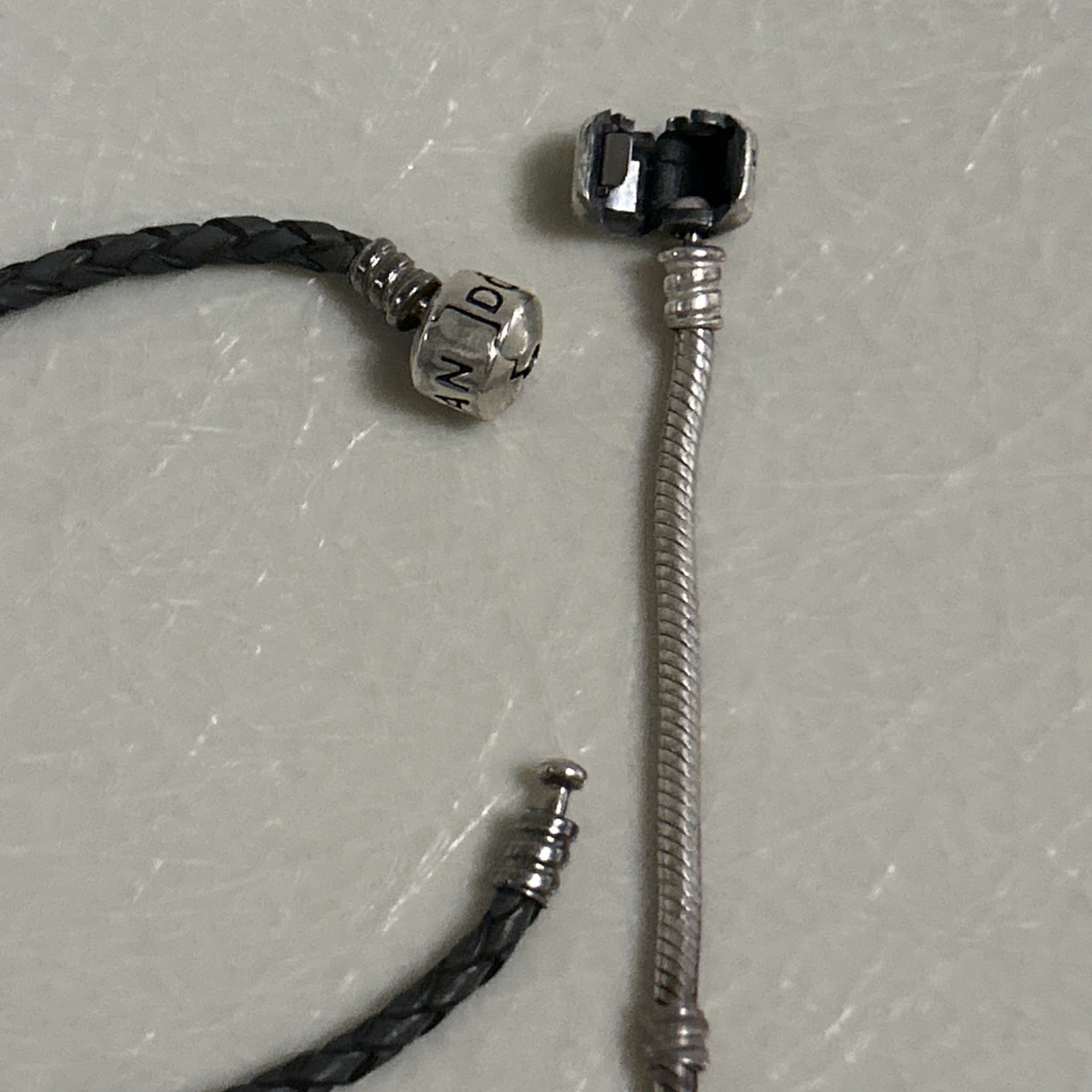 Two Pandora Bracelets 7 Inch Silver and 7 Inch Rope Used