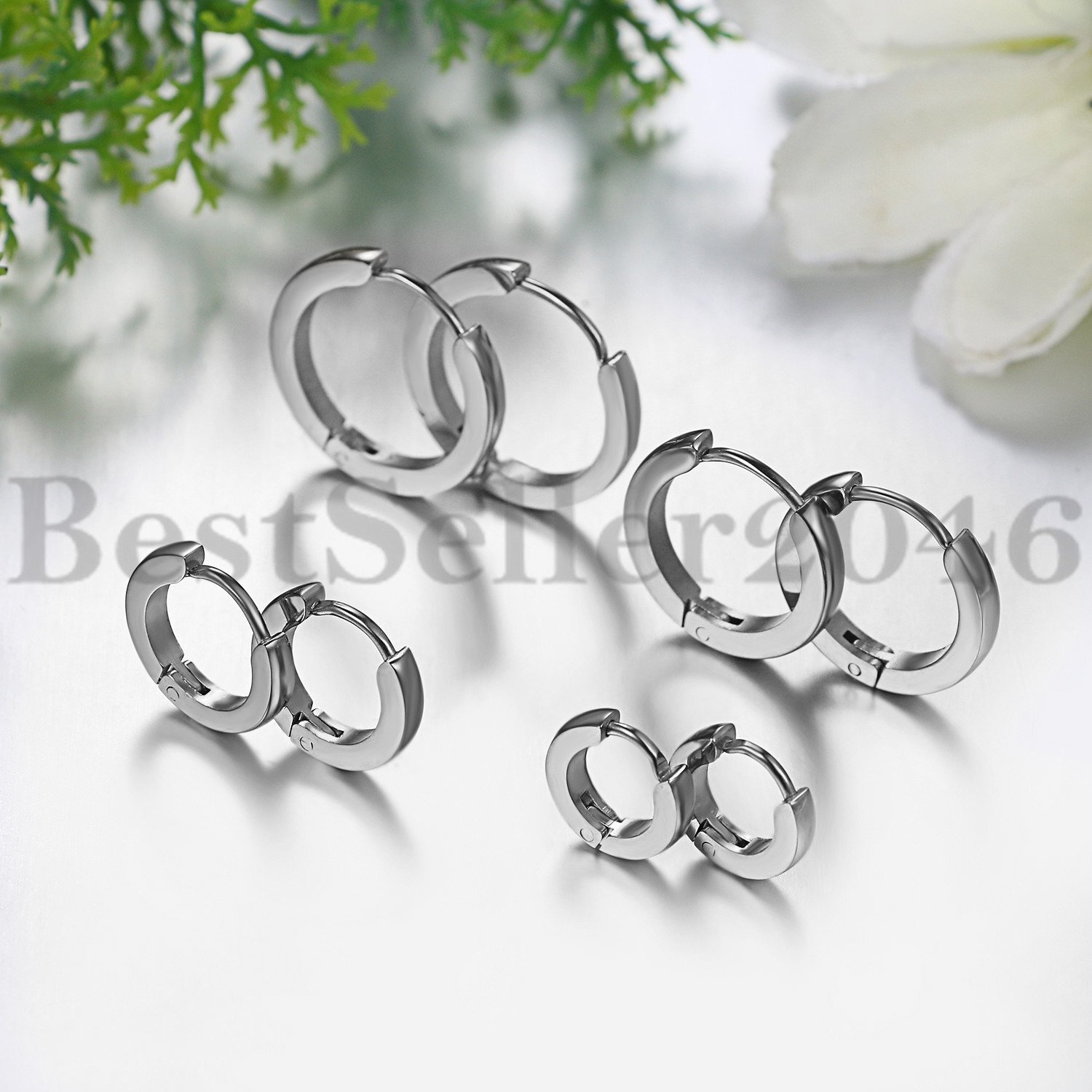 4 Pairs Stainless Steel Small Hinged Huggie Hoop Ear Earrings 7-14mm Women Men