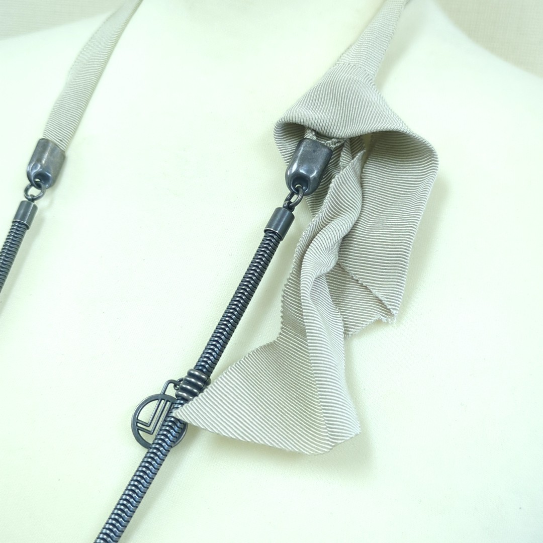 LANVIN COLLECTION Faux Pearl Chain Necklace Beige Gray