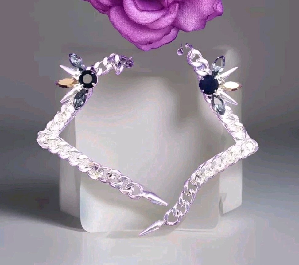 Designer FALLON Signed Micro Spike Chain EARRINGS Swarovski Crystals 2012