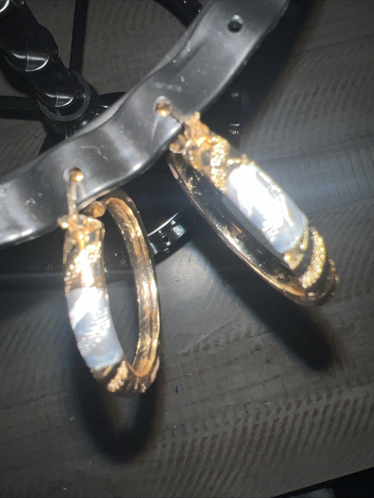 18K Gold Filled Classic Very Large 5mm Tri Color Thick Hoop Earrings C7-3.15″