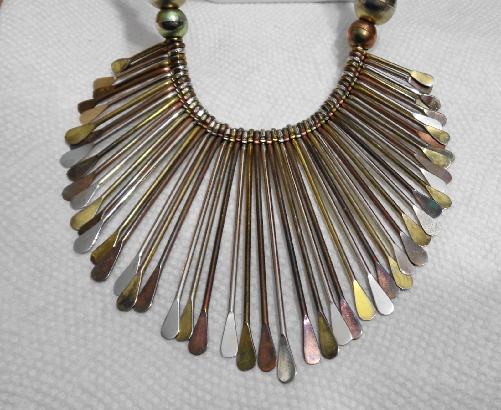 24 inches Tri-color Metal & Corded Leather Tribal Bib Fringe Necklace
