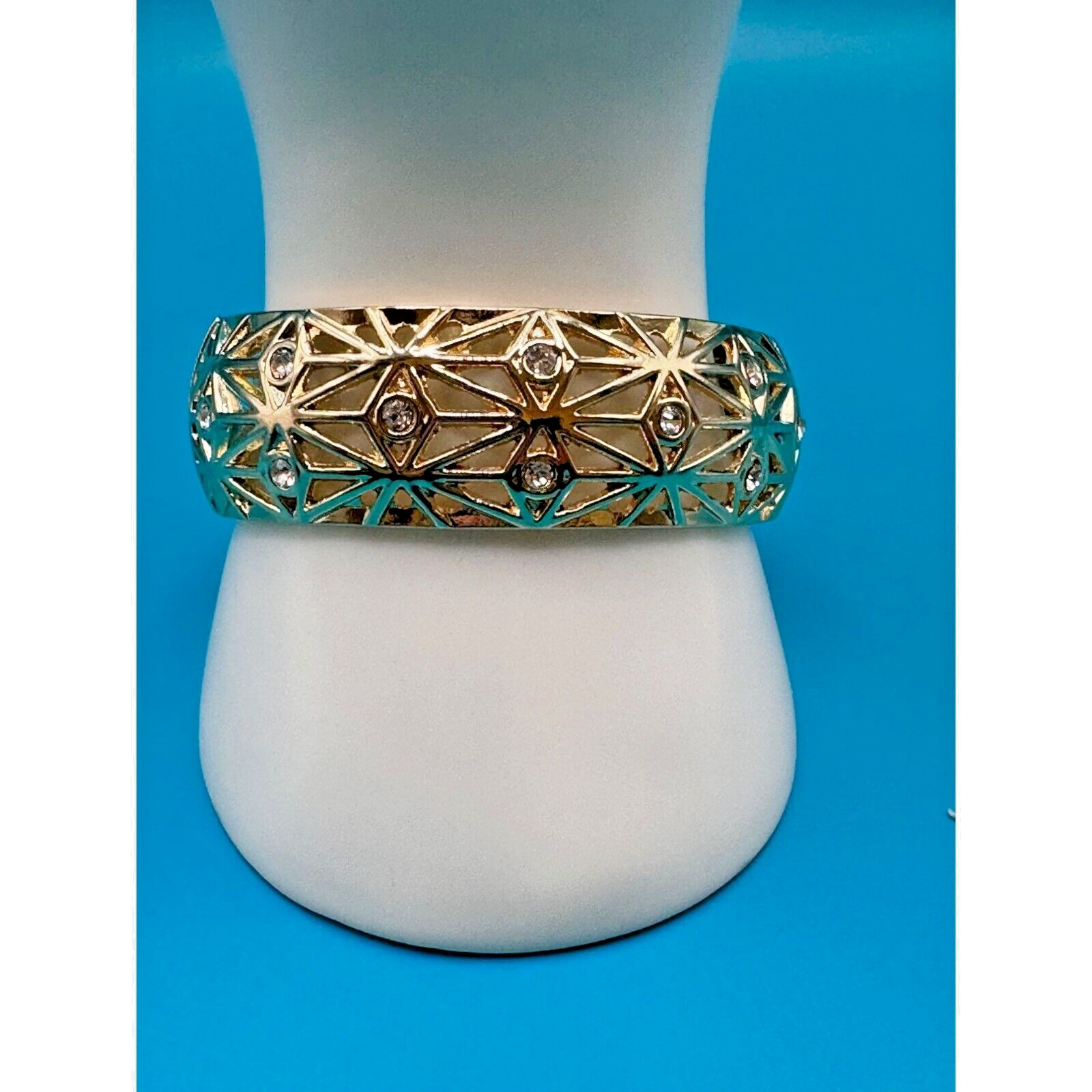 Sequin Bracelet NWT Gold-Tone Interlocking Clamper/Hinged Crystal Accent Stones