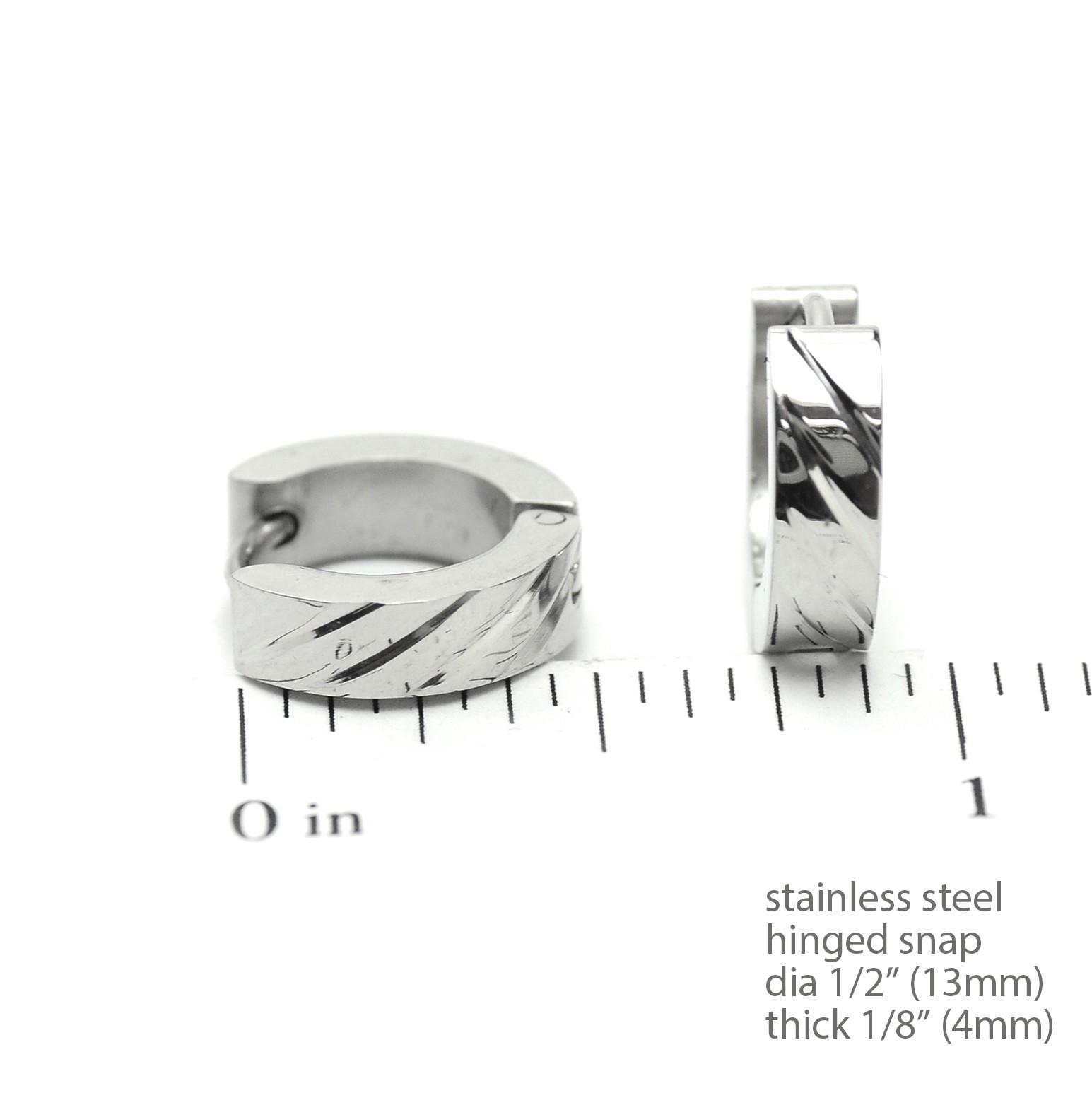 Mens Women 2pc Punk Stainless Steel Huggie Hoop Hinged Snap Earrings SSHE 027 S