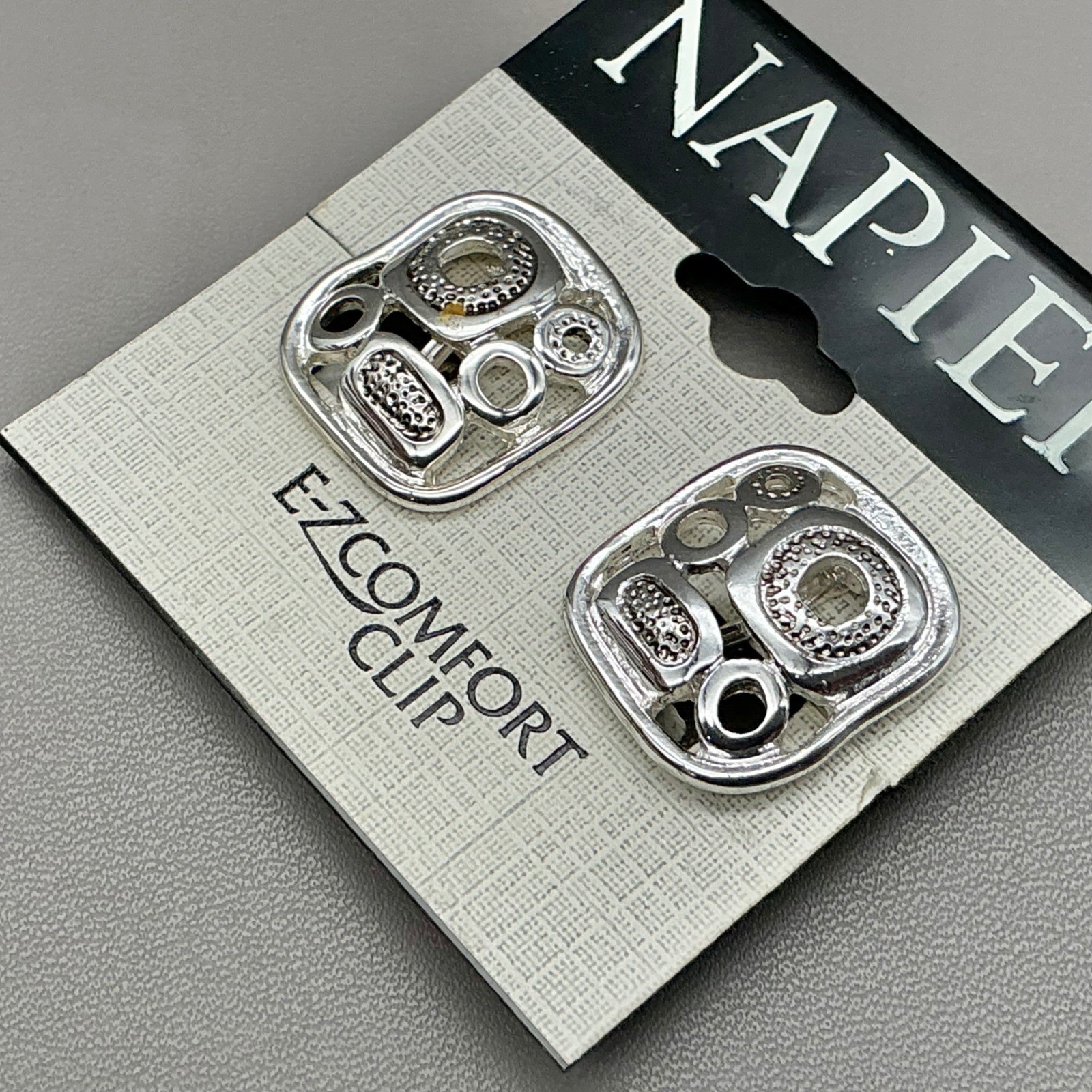 Napier Earrings Women Silver Tone Geometric E-Z Comfort Clip On 0.75 Inch