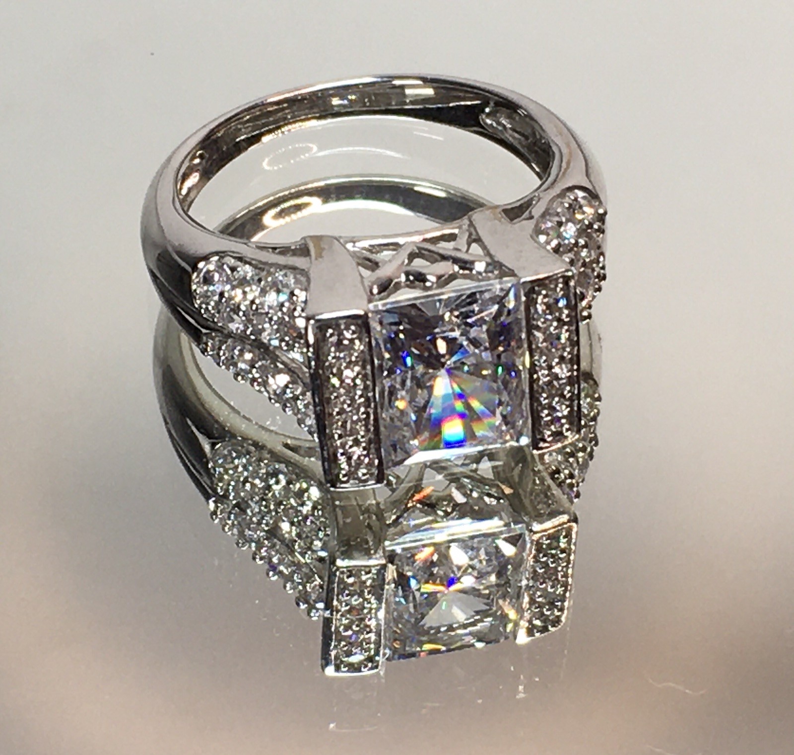 Square Radiant Cut CZ 925 Meda Sterling Silver Engagement Promise Ring Size 7.5