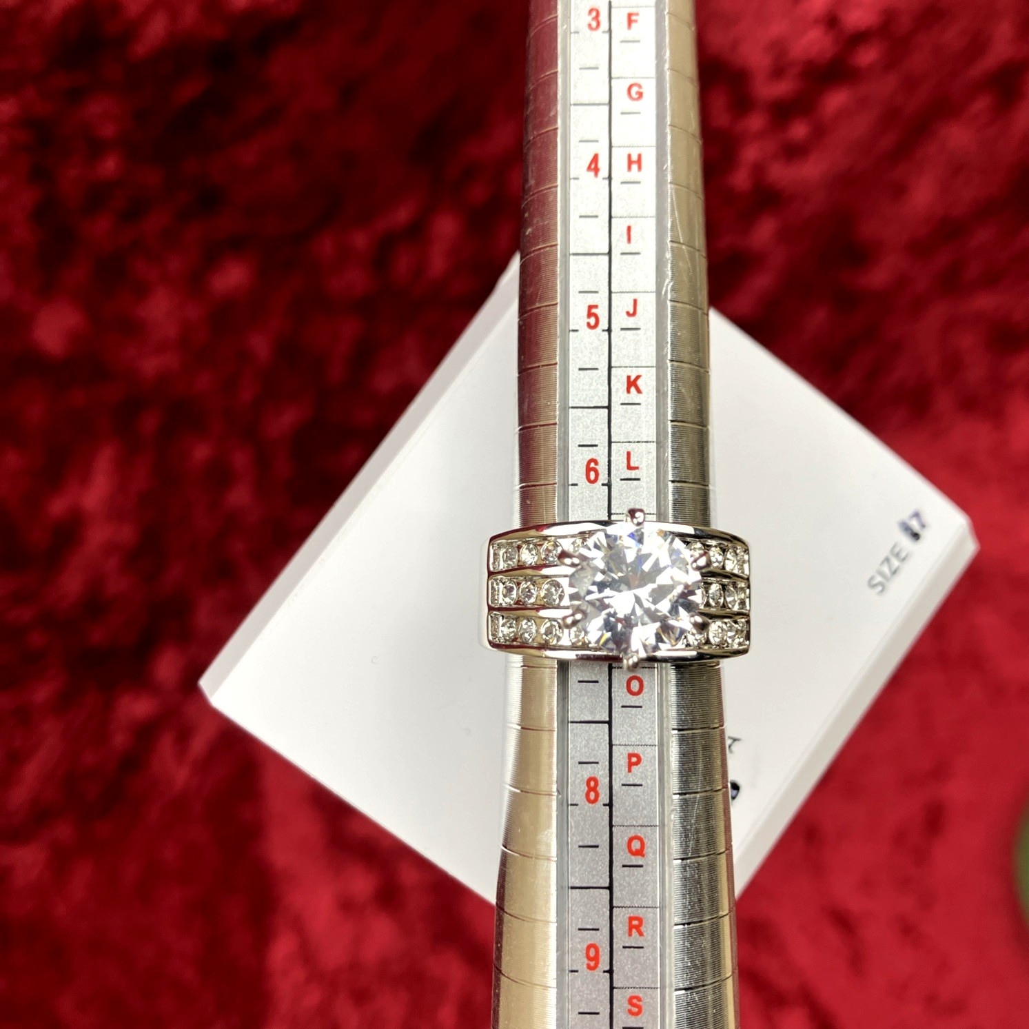 Charter Club Crystal Triple Row Solitaire Ring In Silver Plate Sz 7 NIB $35
