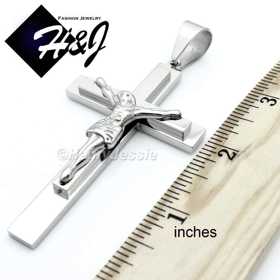 18-40″MEN Stainless Steel WIDE 11mm Silver Cuban Curb Necklace Cross Pendant*J1
