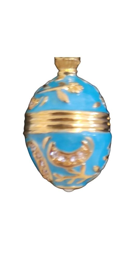 Russian Faberge Inspired Easter Enamel Egg Pendant Turquoise Color w/ Chain