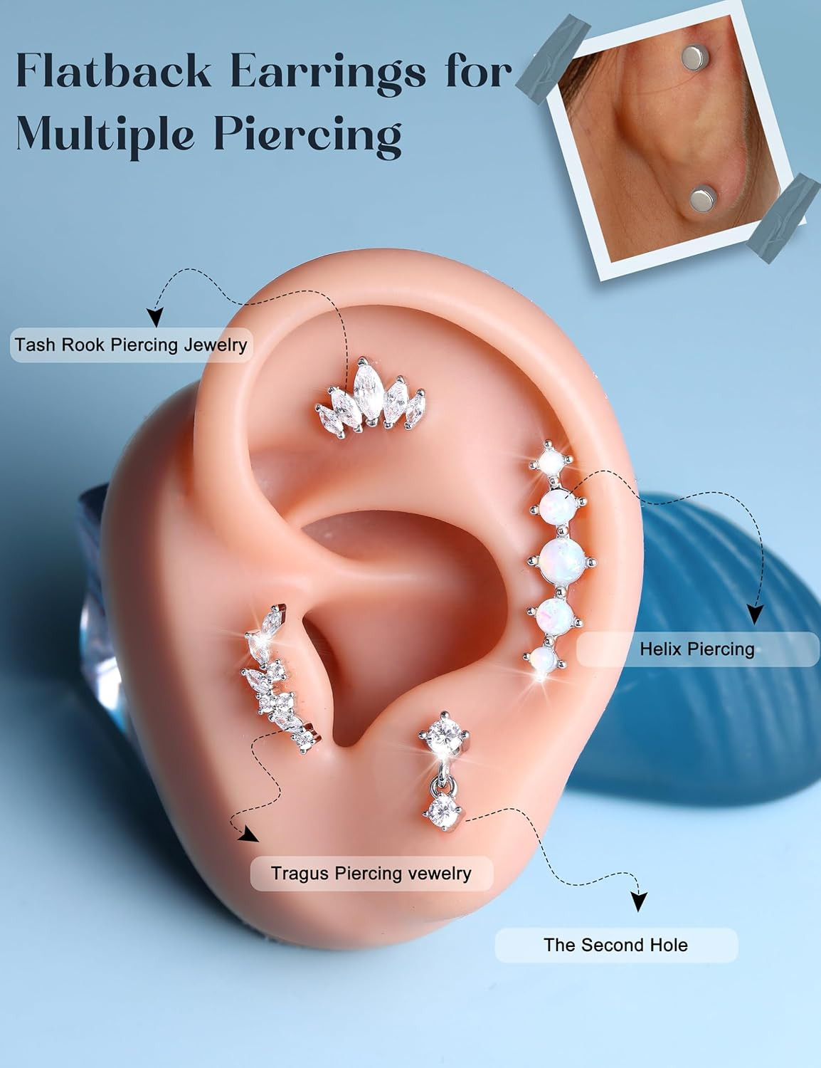 Hypoallergenic Cartilage Earrings for Women Flat Back-925 Sterling Silver Post S