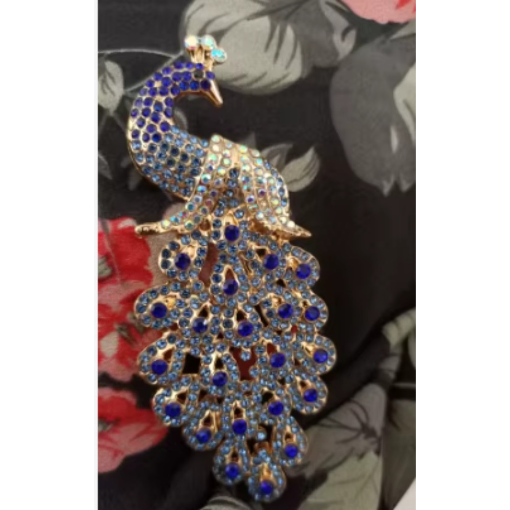 Vintage Style Peacock Bird Blue Rhinestone Crystal Cyan Bird Brooch Pin Pendant