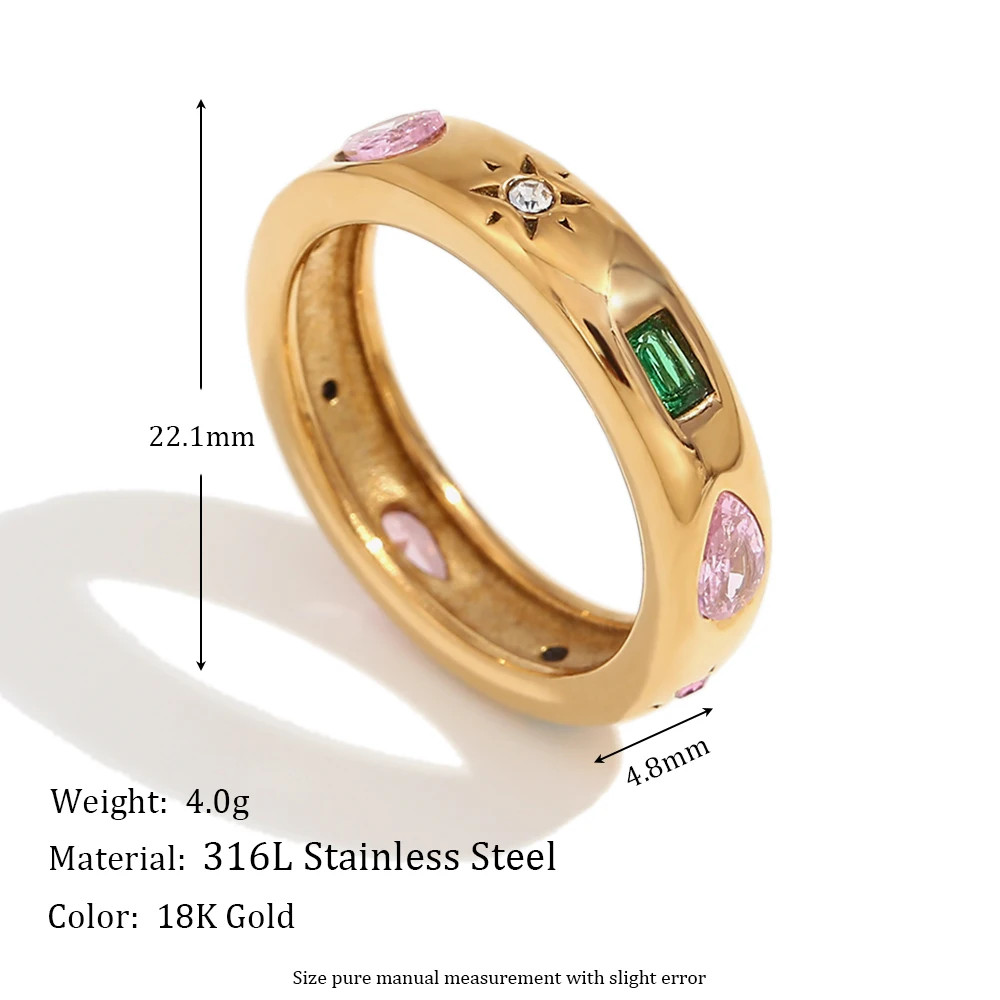 Zircon Ring Water Droplet 18K Gold Tone Stainless Steel Women Jewelry