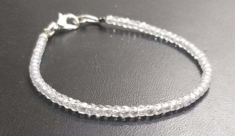 White Zircon 3mm Stone Rondelle Faceted Beads Beaded Choker Jewelry Bracelet 7″
