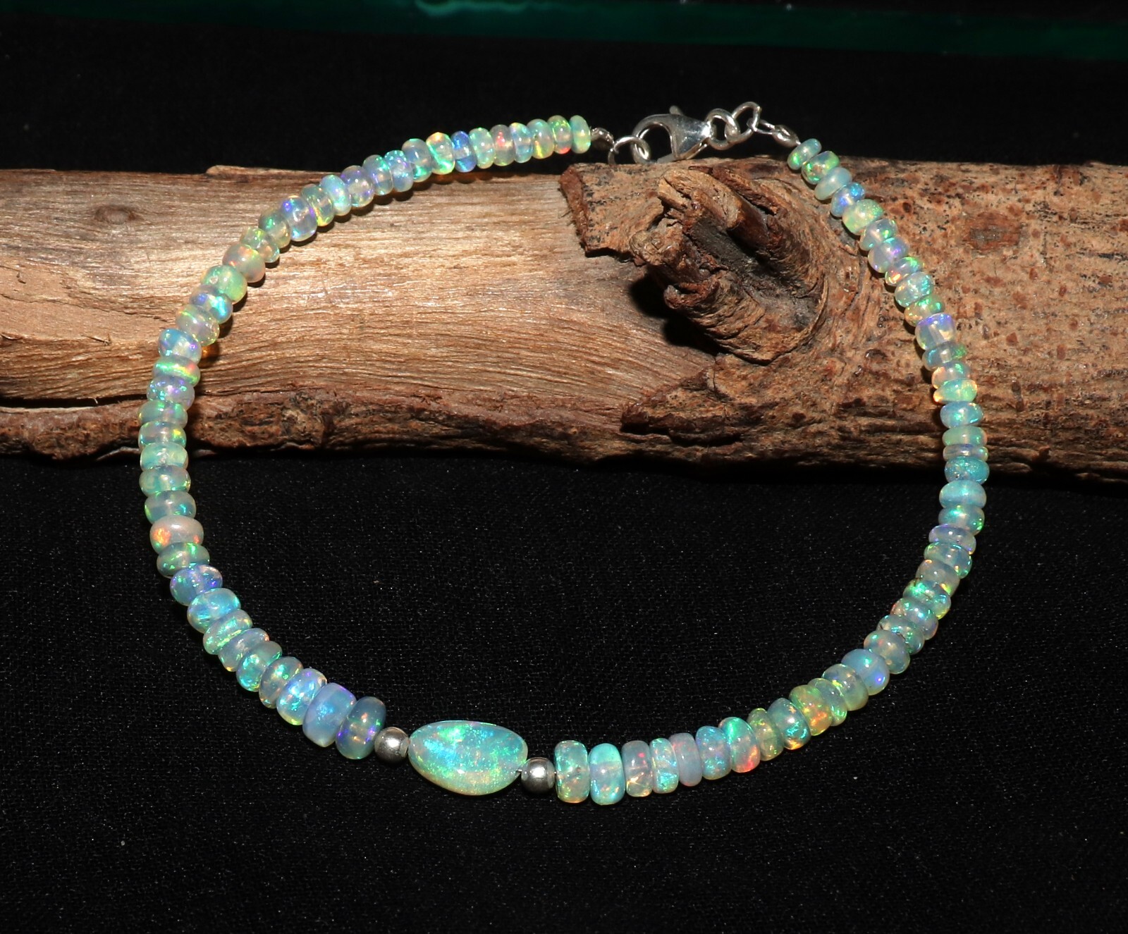 fire opal bracelet Natural Ethiopia opal tumble bracelet with 925 sterlin silver