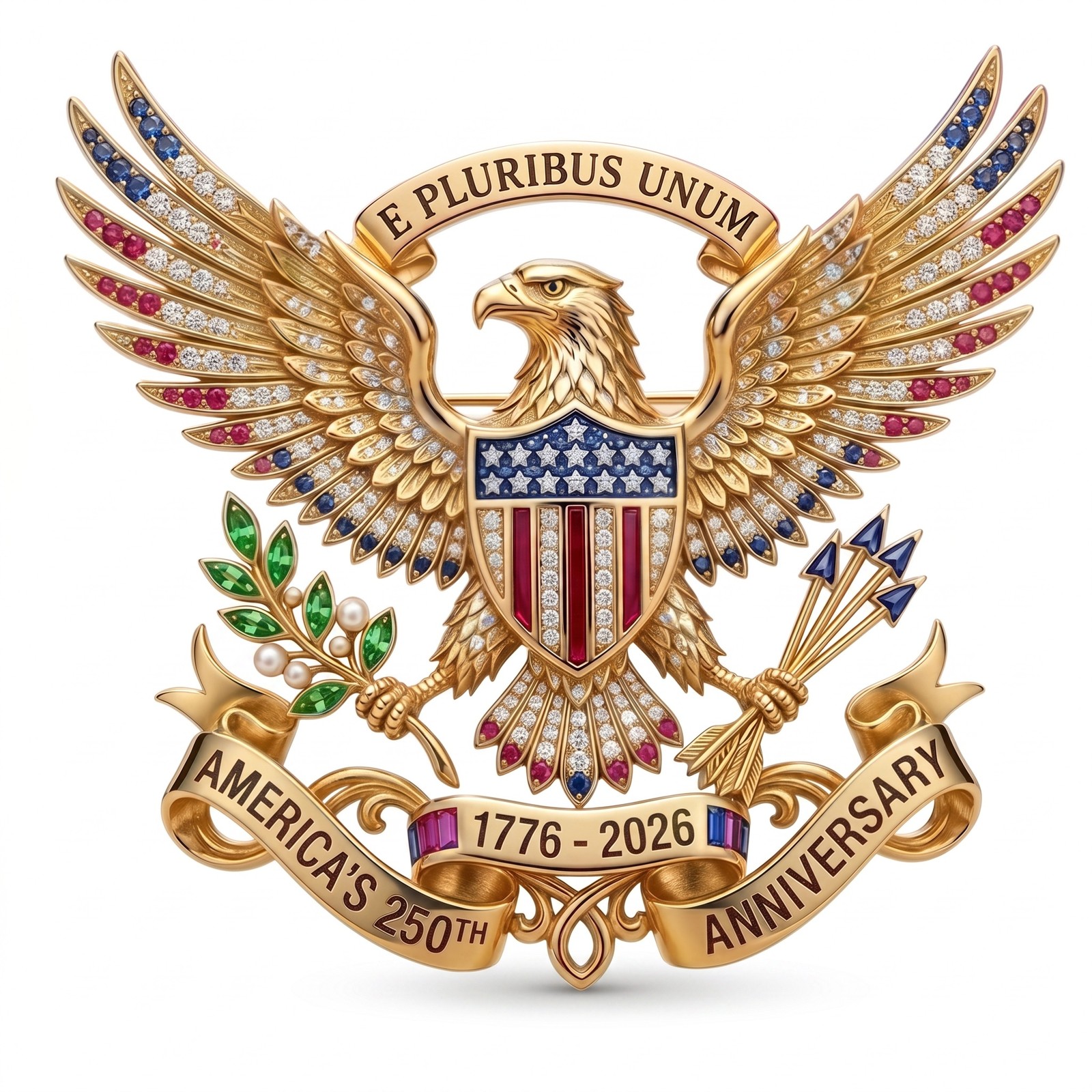 US 250th Anniversary Brooch Pin, Patriotic Bald Eagle Rhinestone Lapel Pin Jewel