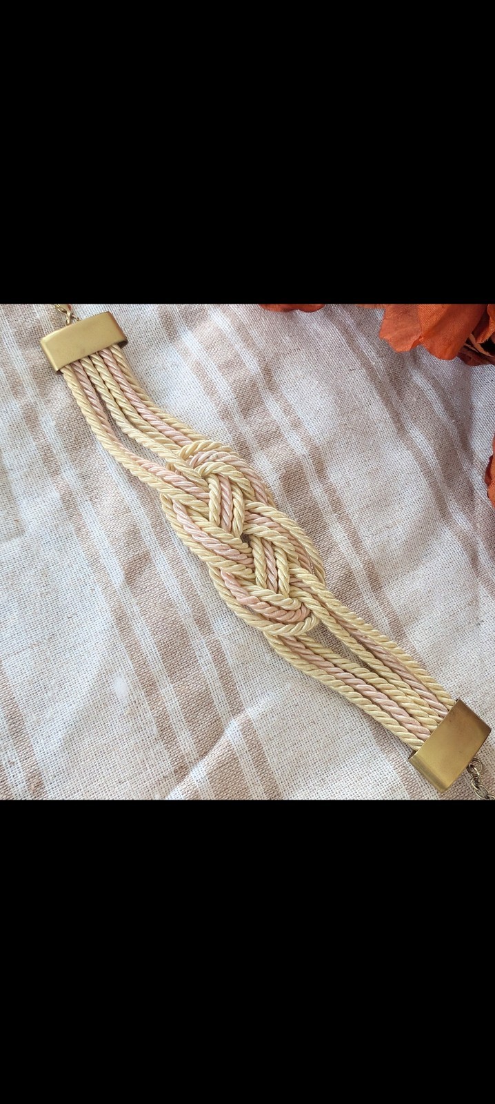 Gold Tone Braided Multi-Strand Chain Bracelet with Slide Closure, Metal
