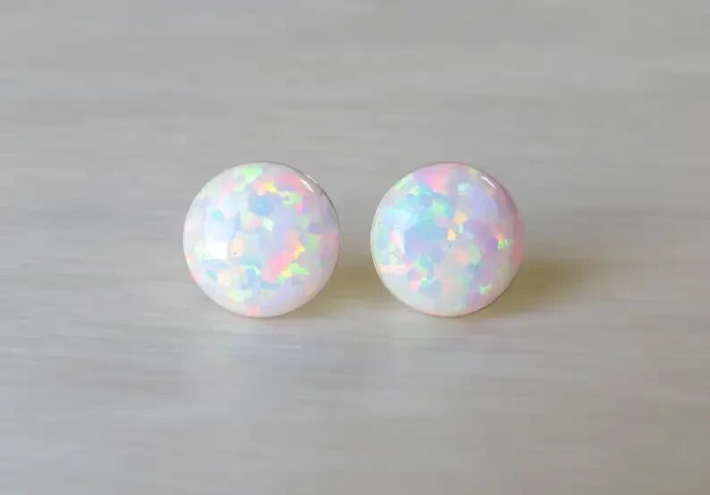 Solitaire Simulated Opal 2Ct Round Cut Stud Earrings 14K White Gold Plated