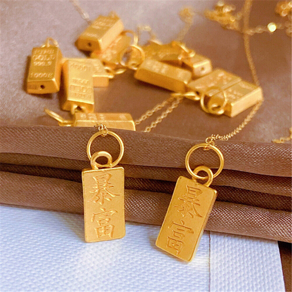 1pcs Pure 999 24K Yellow Gold Men Women Gold Bar Oblong Pendant