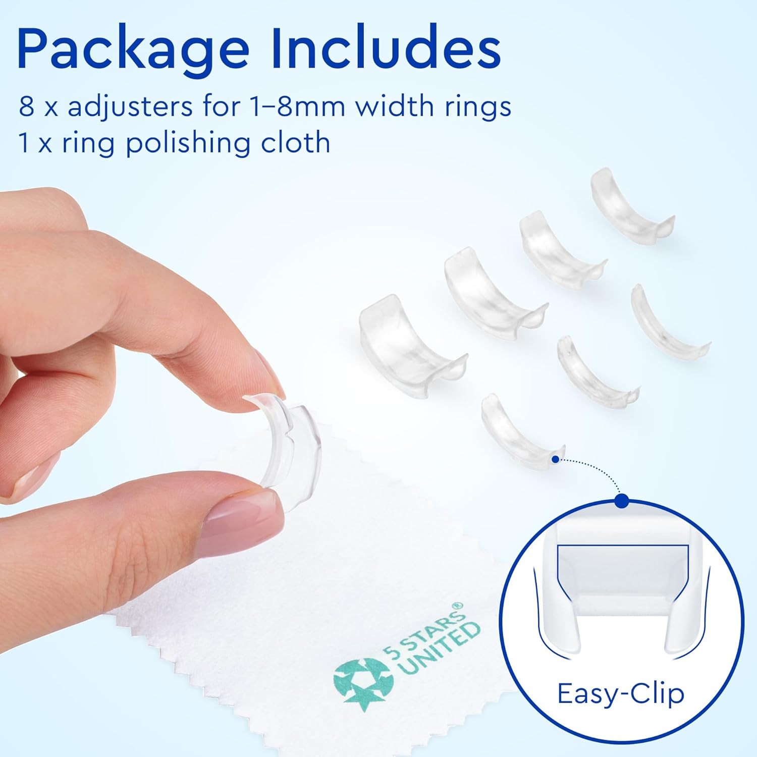 Ring Sizers for Loose Clip Ring Adjusters in 8 Sizes, Fits Flat Bands Up to 8 mm