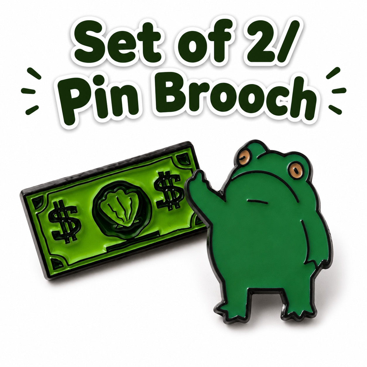 (Set of 2) Funny Pin Brooch USA Money Wealth Frog Enamel Style Lapel Pins Gift