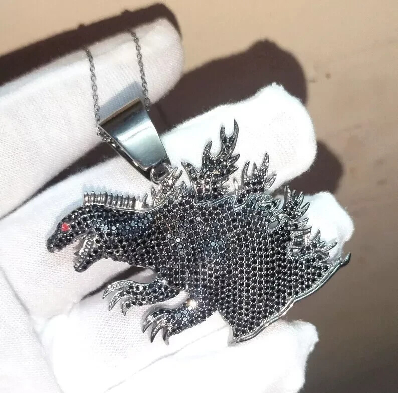 3 Ct Round Cut Simulated Black Diamond Godzilla Pendant 14K Black Gold Plated