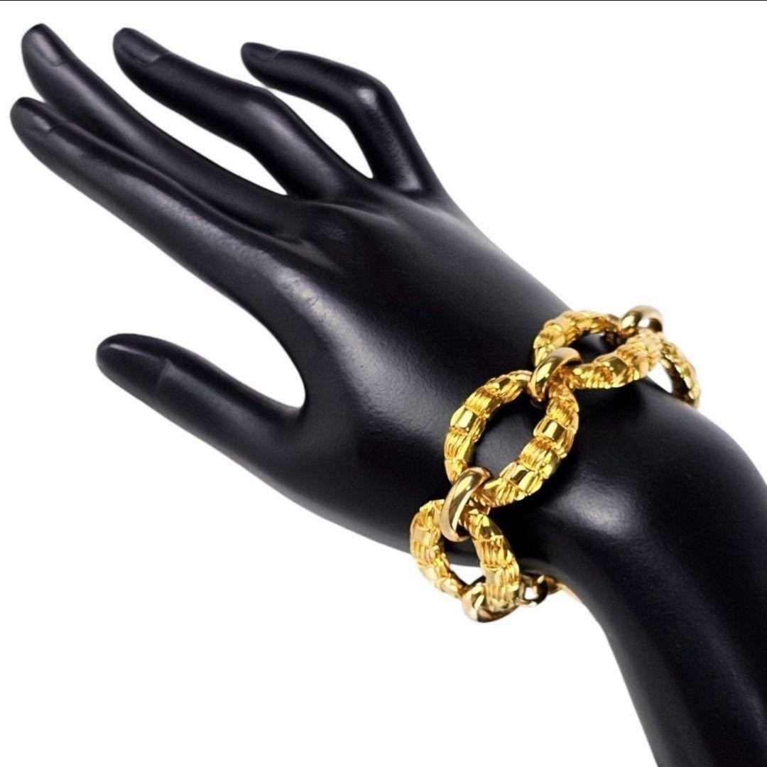 CELINE Vintage Circle Logo Toggle Bracelet Gold Tone Chunky Link w/ Dust Bag JP