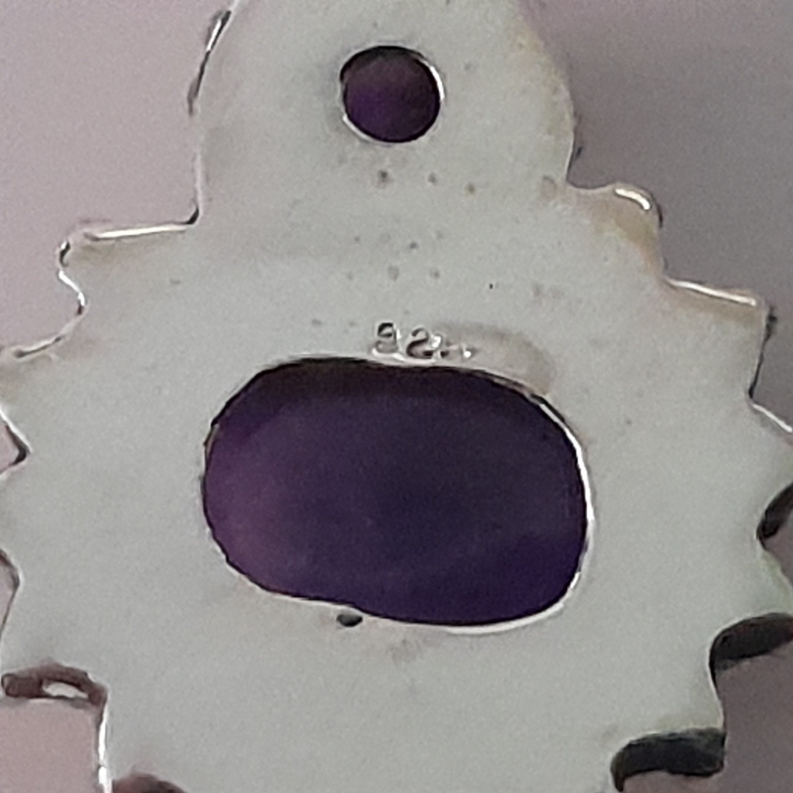 925 Sterling Silver Three Stone Purple Cabochon Pendant 925 India NWT