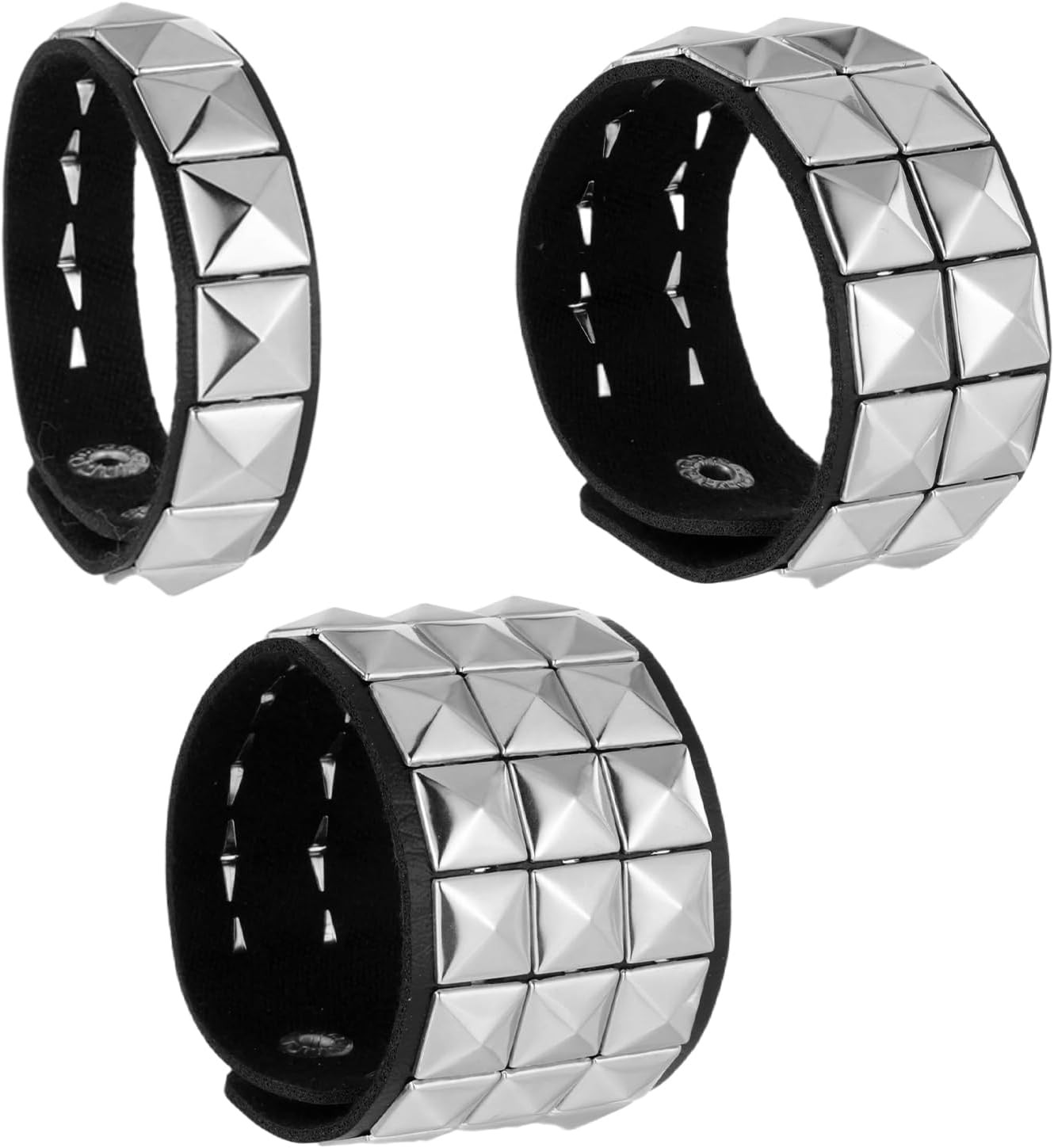 3 Piece Adjustable Goth Bracelets Punk Rock Studded Bracelets Black