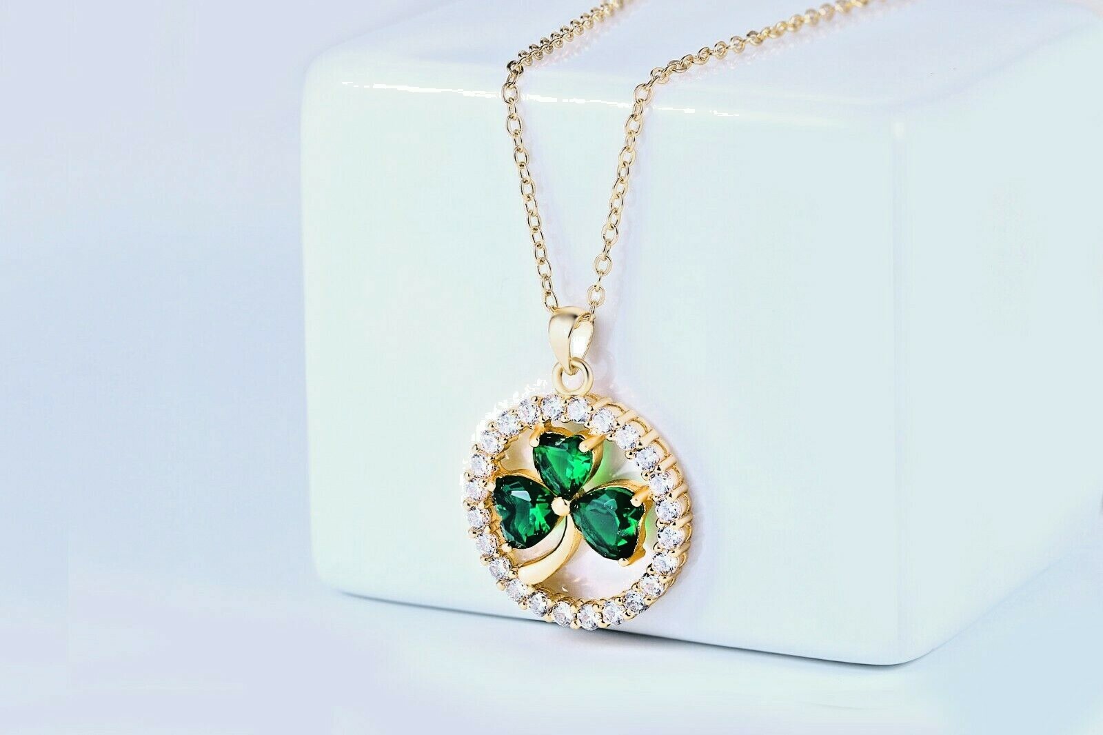 four leaf Clover Crystal Rose Gold Color Cubic Zircon Necklace with Gift Box
