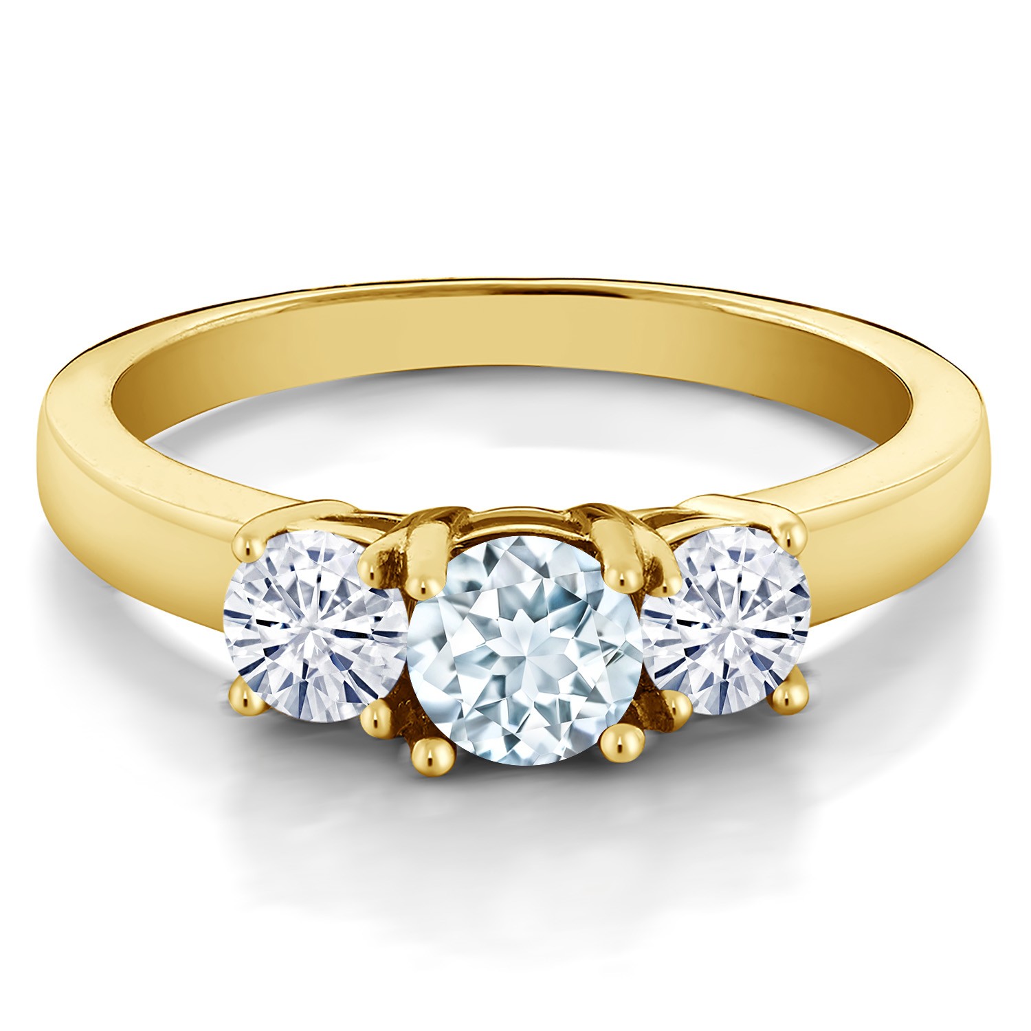 18K Yellow Gold Plated Silver Ring Round Aquamarine Moissanite (0.96 Cttw)